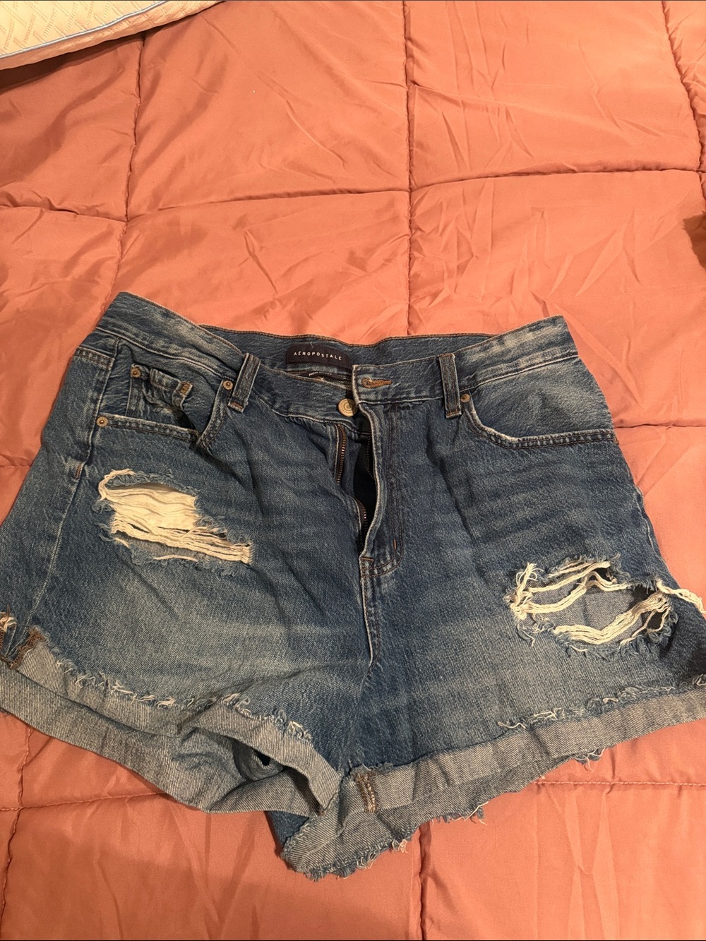 Aeropostale Ripped Denim MomShorts in Blue
